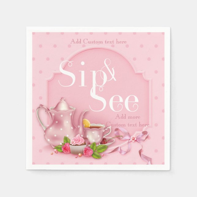 Nostalgic Pink Tea Time Sip & See Baby Party Napki Napkins (Front)