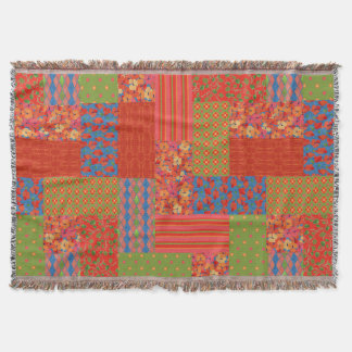 Nostalgic Poppies Faux-patchwork Throw Blanket