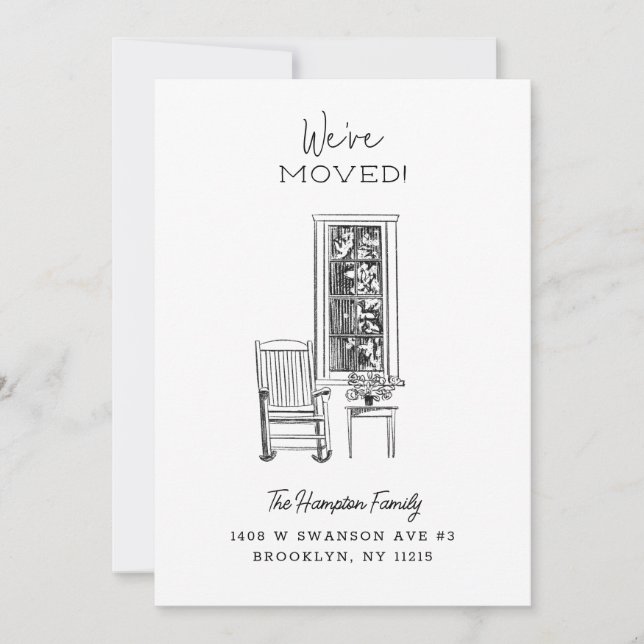 Nostalgic Porch Vignette Sketch Drawing Moving Announcement (Front)