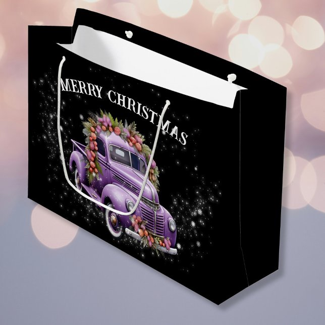 Nostalgic Purple truck Home for Christmas Large Gift Bag (Nostalgic Purple truck Home for Christmas Large Gift Bag)
