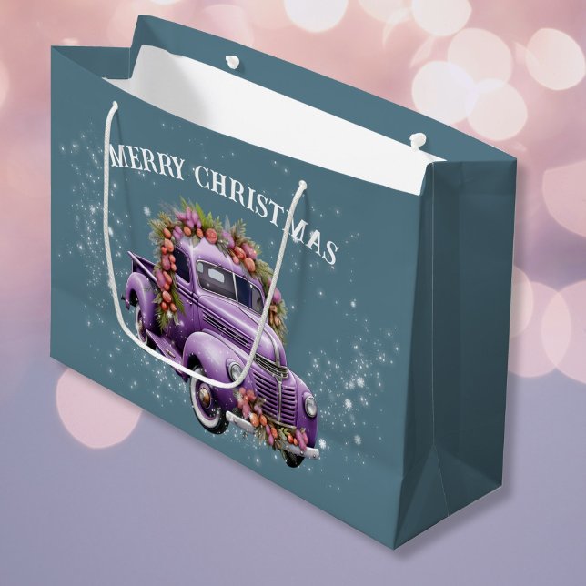 Nostalgic Purple truck Home for Christmas Large Gift Bag (Nostalgic Purple truck Home for Christmas Large Gift Bag)
