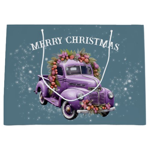 Nostalgic Purple truck Home for Christmas Large Gift Bag