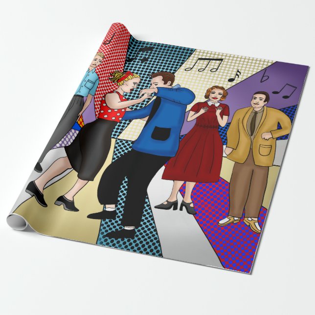 Nostalgic Retro 1950's Style   Wrapping Paper (Unrolled)