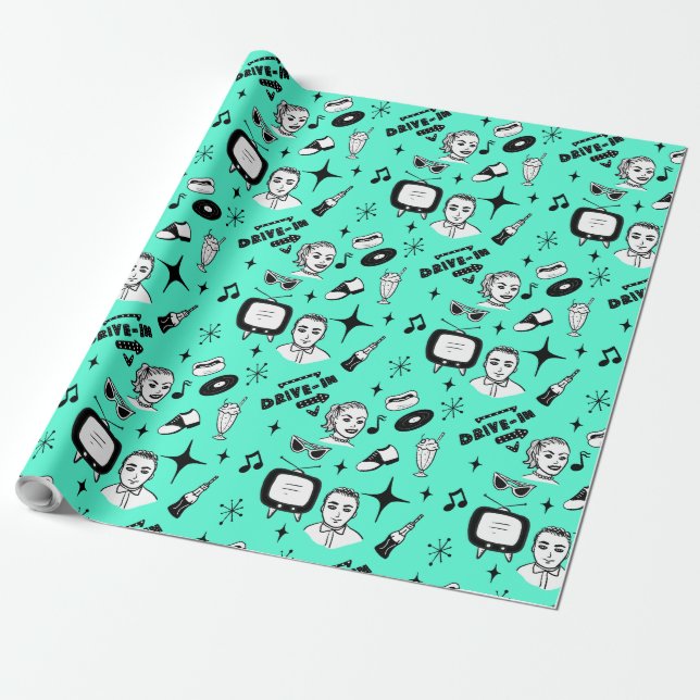 Nostalgic Retro 1950's Style    Wrapping Paper (Unrolled)
