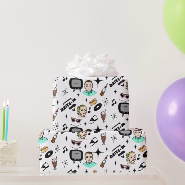 Nostalgic Retro 1950's Style    Wrapping Paper (Party Gifts)
