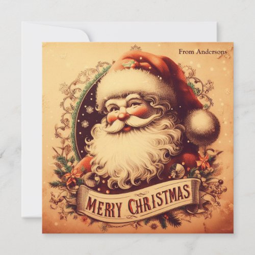 Nostalgic Retro 70s Santa Claus Merry Christmas Holiday Card