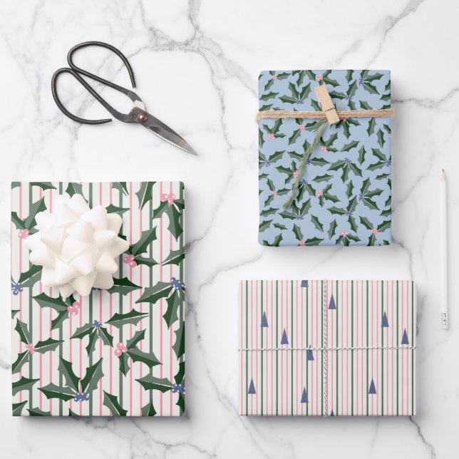 Nostalgic Retro Holiday  Wrapping Paper Sheets (Front)