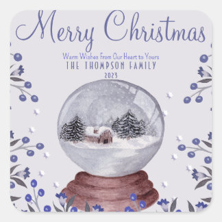 Nostalgic Retro-Inspired Christmas Cabin Snowglobe Square Sticker