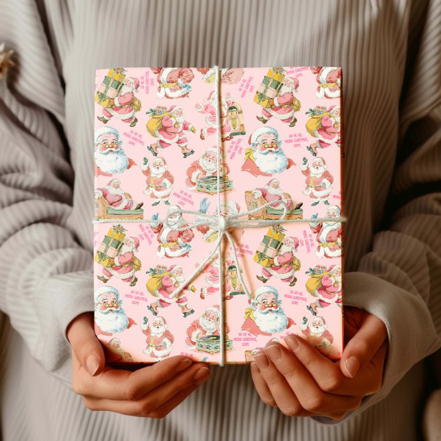 Nostalgic Retro Santa Claus-Christmas in Pink Wrapping Paper (Pink Retro Santa Claus-Festive Christmas wrapping paper. Holiday gift warp set)