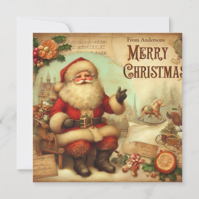 Nostalgic Retro Santa Claus Merry Christmas Holiday Card (Front)