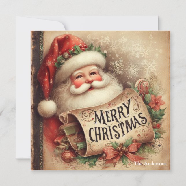 Nostalgic Retro Santa Claus Merry Christmas Holiday Card (Front)