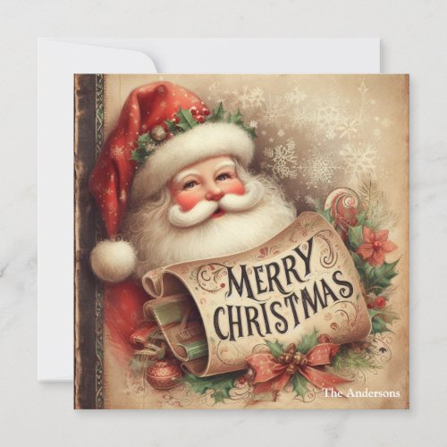 Nostalgic Retro Santa Claus Merry Christmas Holiday Card