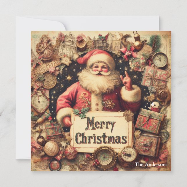 Nostalgic Retro Santa Claus Merry Christmas Holiday Card (Front)