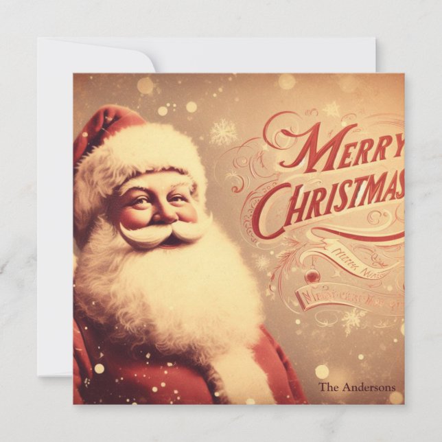 Nostalgic Retro Santa Claus Merry Christmas Holiday Card (Front)
