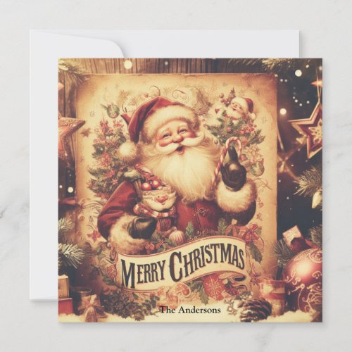 Nostalgic retro Santa Claus smiling muted colors Holiday Card