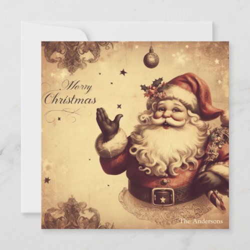 Nostalgic retro Santa Claus smiling muted colors Holiday Card