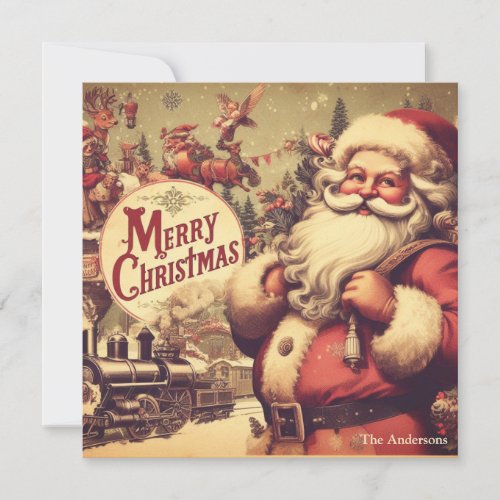 Nostalgic retro Santa Claus smiling muted colors Holiday Card