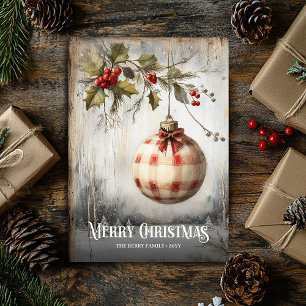 Nostalgic retro watercolor red white Christmas Holiday Card