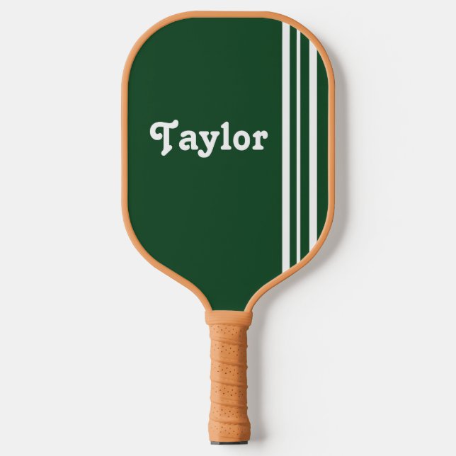 Nostalgic Retro white Stripes Green Personalized Pickleball Paddle (Front)