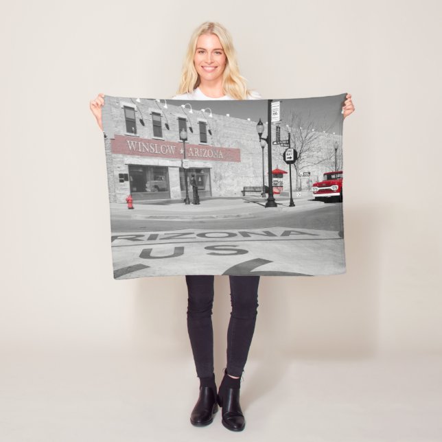 Nostalgic Route 66 Mother Road Winslow Arizona Fleece Blanket (In Situ)