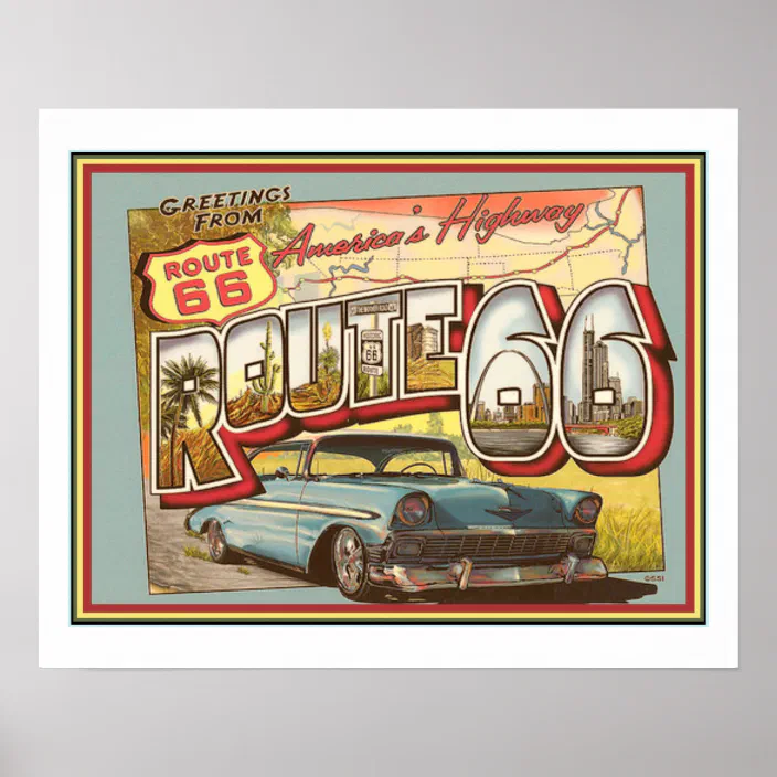 poster reproduction. Greetings from Route 66 Vintage Advertising postcard 