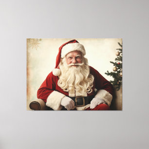 Nostalgic Santa Claus by the Christmas Tree Canvas Print