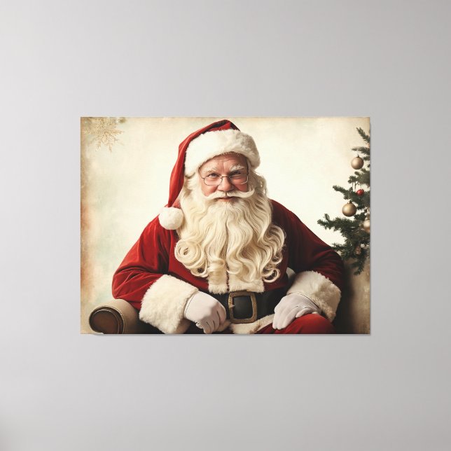 Nostalgic Santa Claus by the Christmas Tree  Canvas Print (Front)