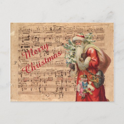 Nostalgic Santa Toys and tree With Sheet Music Holiday Postcard