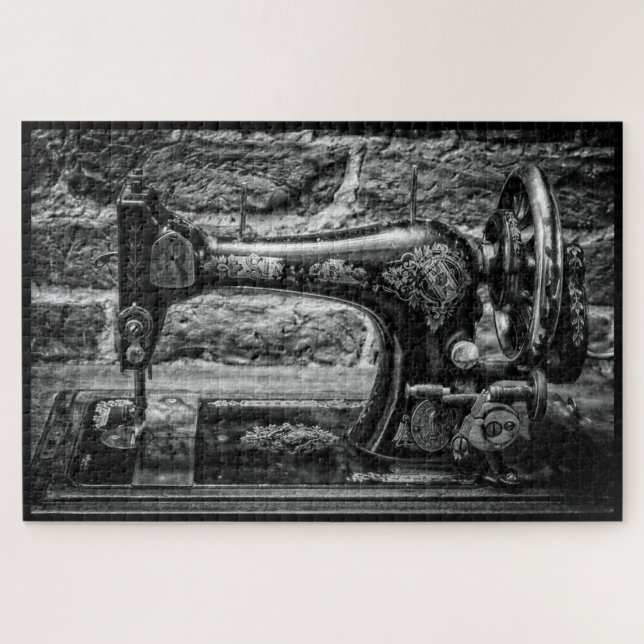 Nostalgic Sewing Machine Monochrome Jigsaw Puzzle (Horizontal)