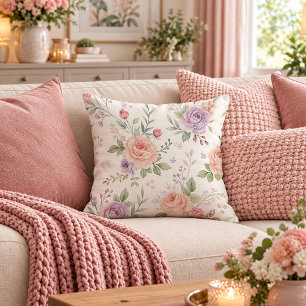 Nostalgic Shabby Chic Pastel Blooms Pillow Design