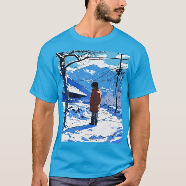 Nostalgic Solitude – 90s Anime Winter Aesthetic T-Shirt (Front)