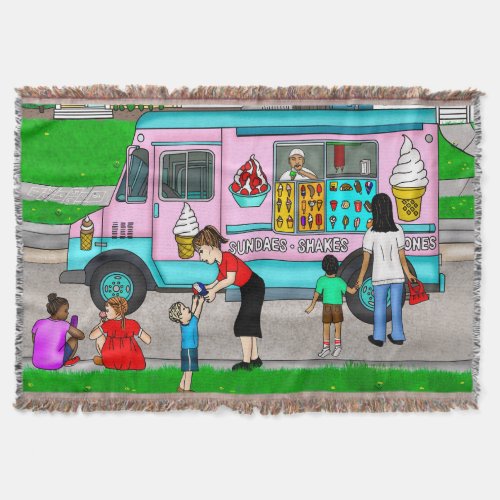 Nostalgic Summer Day  Retro Ice Cream Truck Throw Blanket