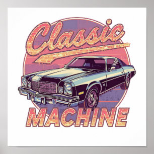 Nostalgic Synthwave Sunset Car Poster