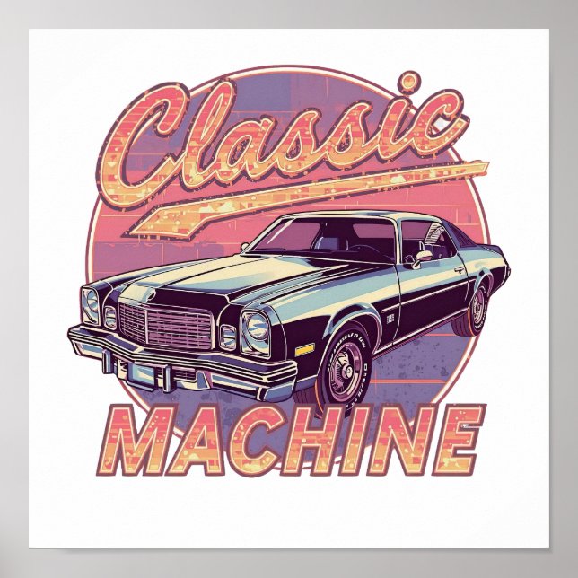 Nostalgic Synthwave Sunset Car Poster (Front)