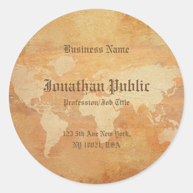 Nostalgic Template Old Paper Look World Map Classic Round Sticker (Front)