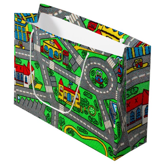Nostalgic track carpet Car Road, 90s nostalgia Large Gift Bag (Front Angled)
