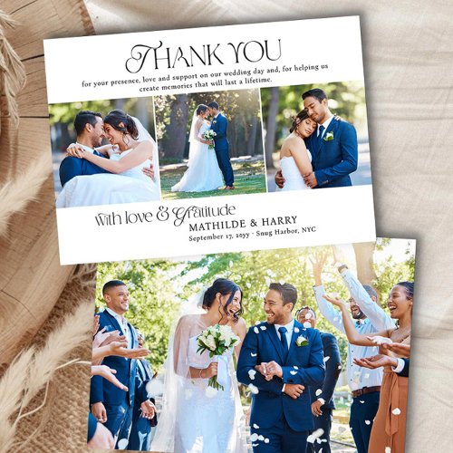 Nostalgic Type Full Bleed and Photo Strip Wedding Thank You Card