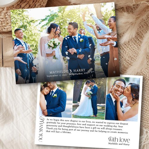 Nostalgic Type Full Bleed and Photo Strip Wedding Thank You Card