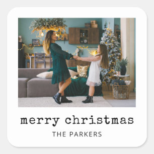 Nostalgic Type Merry Christmas Family Photo Square Sticker