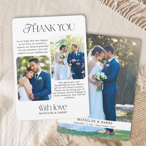 Nostalgic Type Rounded Corner 3 Photo Wedding Thank You Card