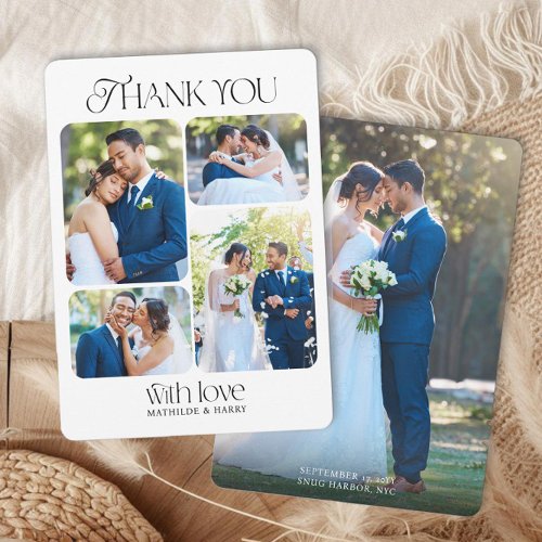 Nostalgic Type Rounded Corner 5 Photo Wedding Thank You Card