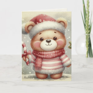 Nostalgic Vintage Christmas Bear Cabin Lodge Card