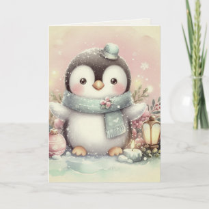 Nostalgic Vintage Christmas Penguin Antique Illust Card