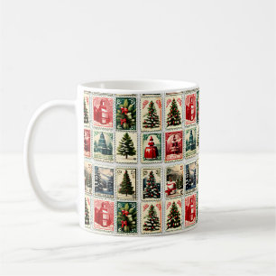 Nostalgic vintage Christmas stamps pattern Coffee Mug