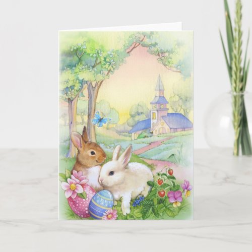Nostalgic vintage Easter bunnies Holiday Card