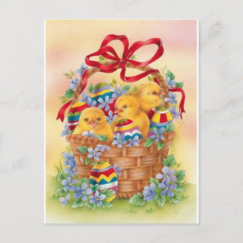 Nostalgic vintage easter chicks holiday postcard