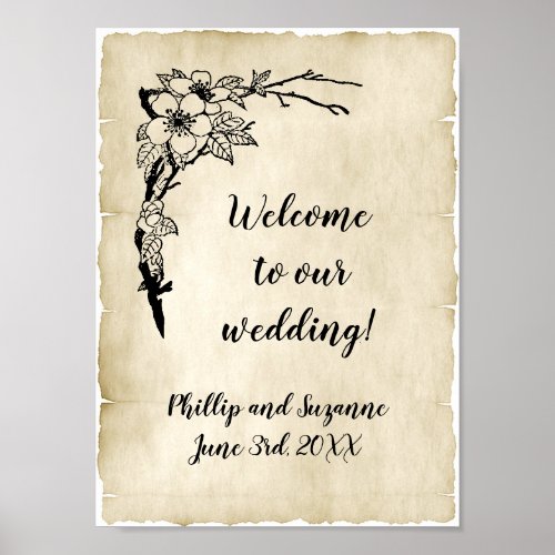 Nostalgic Vintage Floral Wedding Welcome Poster