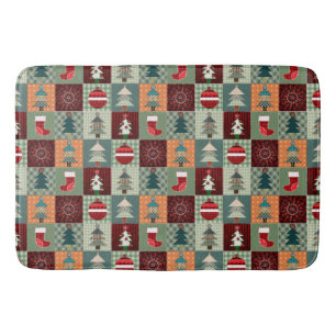 Nostalgic Vintage Holiday Patchwork Quilt Bath Mat