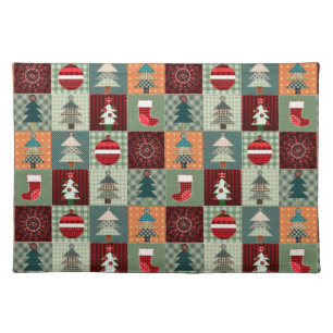 Nostalgic Vintage Holiday Patchwork Quilt Cloth Placemat