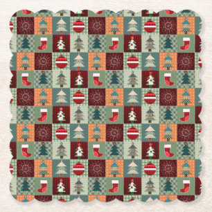 Nostalgic Vintage Holiday Patchwork Quilt Paper Coaster